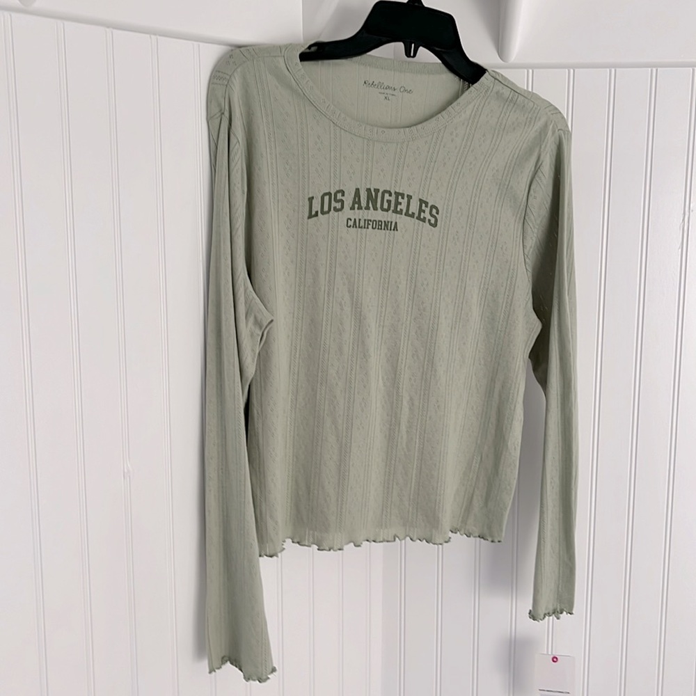 Rebellious One Long Sleeve Crew Neck Top with Ruffles “ Los Angeles California “